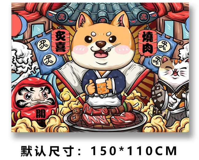Japanese Kirin Asahi Beer Cloth Background Fabric - Izakaya Sushi Restaurant Decorative Fabric, Ukiyo-e Style, 150x110cm, 85x120cm, 45x55cm