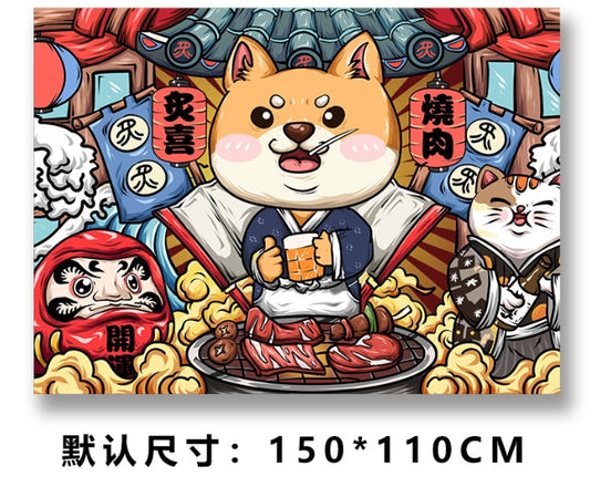 Japanese Kirin Asahi Beer Cloth Background Fabric - Izakaya Sushi Restaurant Decorative Fabric, Ukiyo-e Style, 150x110cm, 85x120cm, 45x55cm