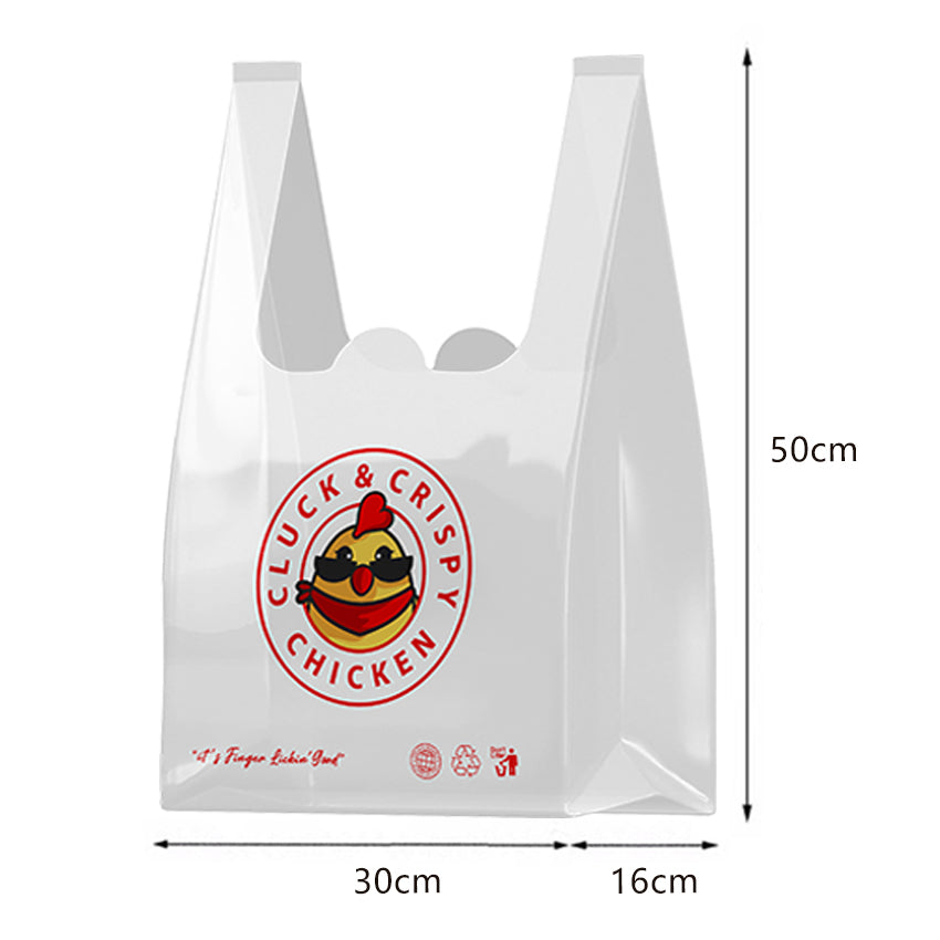 10万个手提背心款食品胶袋定制 - 尺寸30x16x50cm,厚度2丝