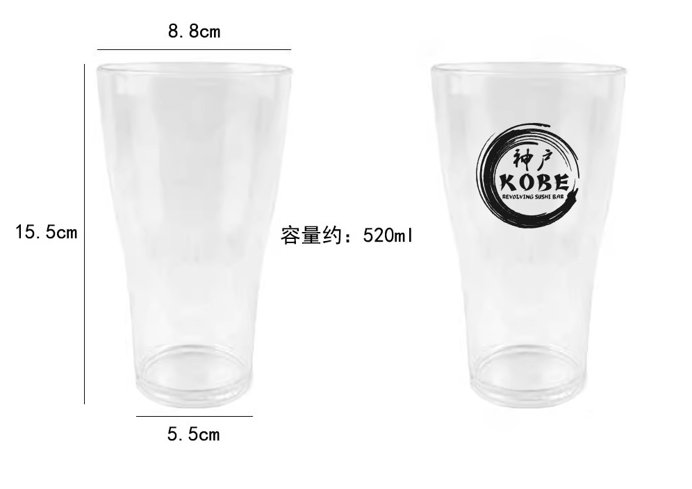 亚克力杯子300个一组 - 透明塑料餐厅水杯,防摔茶杯、啤酒杯,商用饮料杯,印Logo