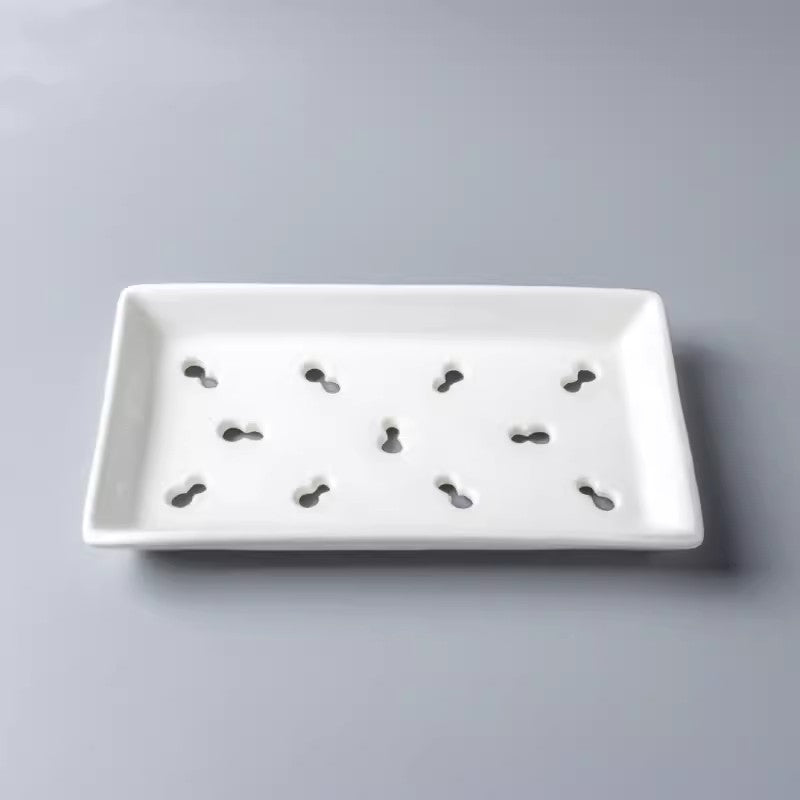 寿司带孔盘子 - 9寸有孔刺身陶瓷盘(22.5 x 12.5 x 2.5cm)