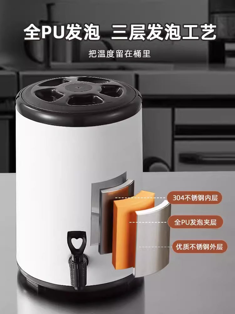 304 stainless steel milk tea bucket commercial stall large capacity soy milk cold drink tea bucket milk tea shop insulation bucket 12L outside: 22.2*42cm inside: 19.5*32cm