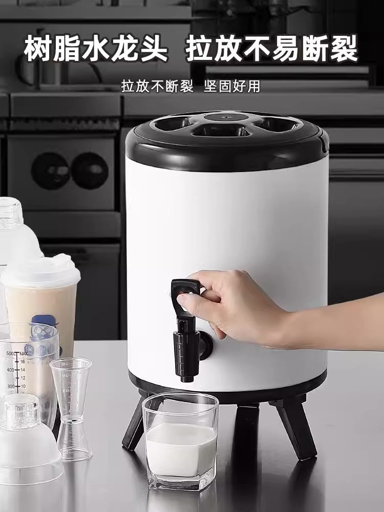 304 stainless steel milk tea bucket commercial stall large capacity soy milk cold drink tea bucket milk tea shop insulation bucket 12L outside: 22.2*42cm inside: 19.5*32cm