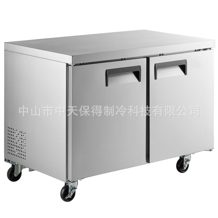 美式双门冷藏工作台 - 奶茶店冷藏冷冻操作台,厨房卧式保鲜平冷工作台,110V 120*76*85