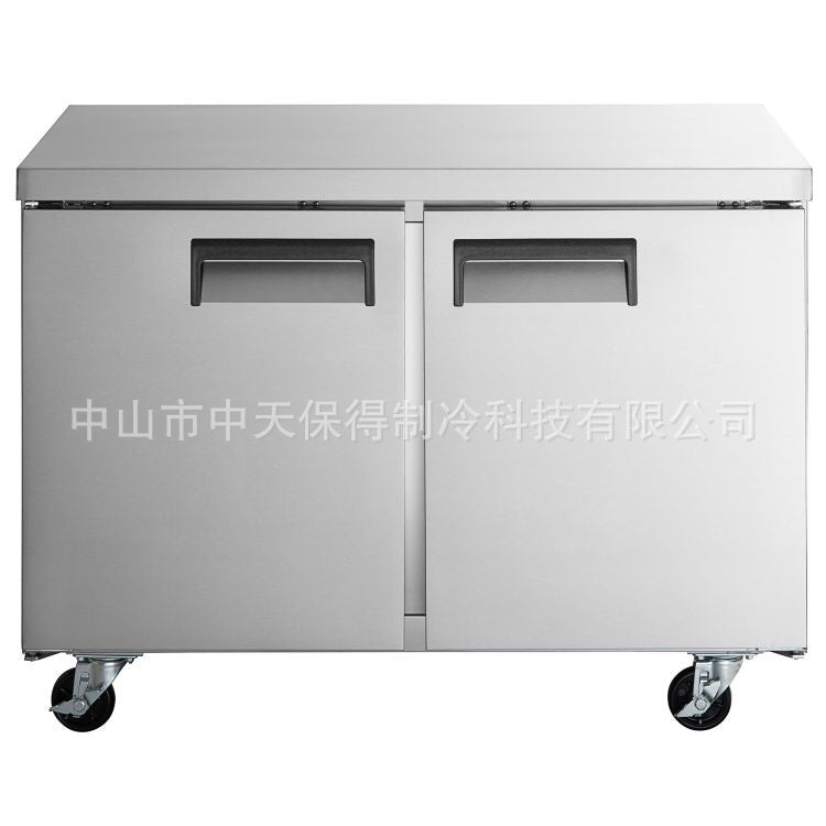 美式双门冷藏工作台 - 奶茶店冷藏冷冻操作台,厨房卧式保鲜平冷工作台,110V 120*76*85