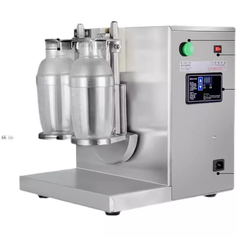 Milk Tea Shaker - Stainless Steel Double-Head Pearl Shaker, 110V US Standard, 1000ML Upgraded Version, Special for Milk Tea Shop, Size 350x300x355mm