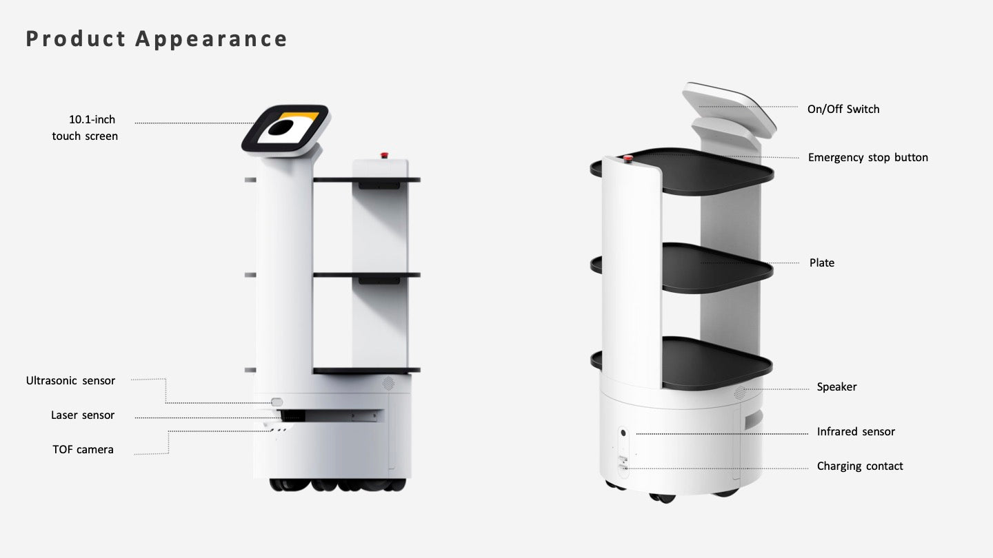Catering delivery robots are mainly used for food and beverage delivery in restaurants, hotels, KTVs, office buildings and other commercial spaces