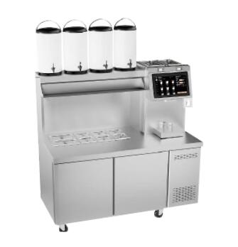 1.5米标准款智能奶茶机 带制冷带扫码 4+2 功率1.72KW/220V 产品尺寸1500*760*1450 采用独立后台系统APP,智能板选配项:手机短信报警、OTA(空中下载技术),实行分层监管。WIFI联网,数据实时同步。 一键清洗,物料管控,余料提醒 ,出品精准,自动校准 ,操作简便,小白上手 配方云处理,5秒出品