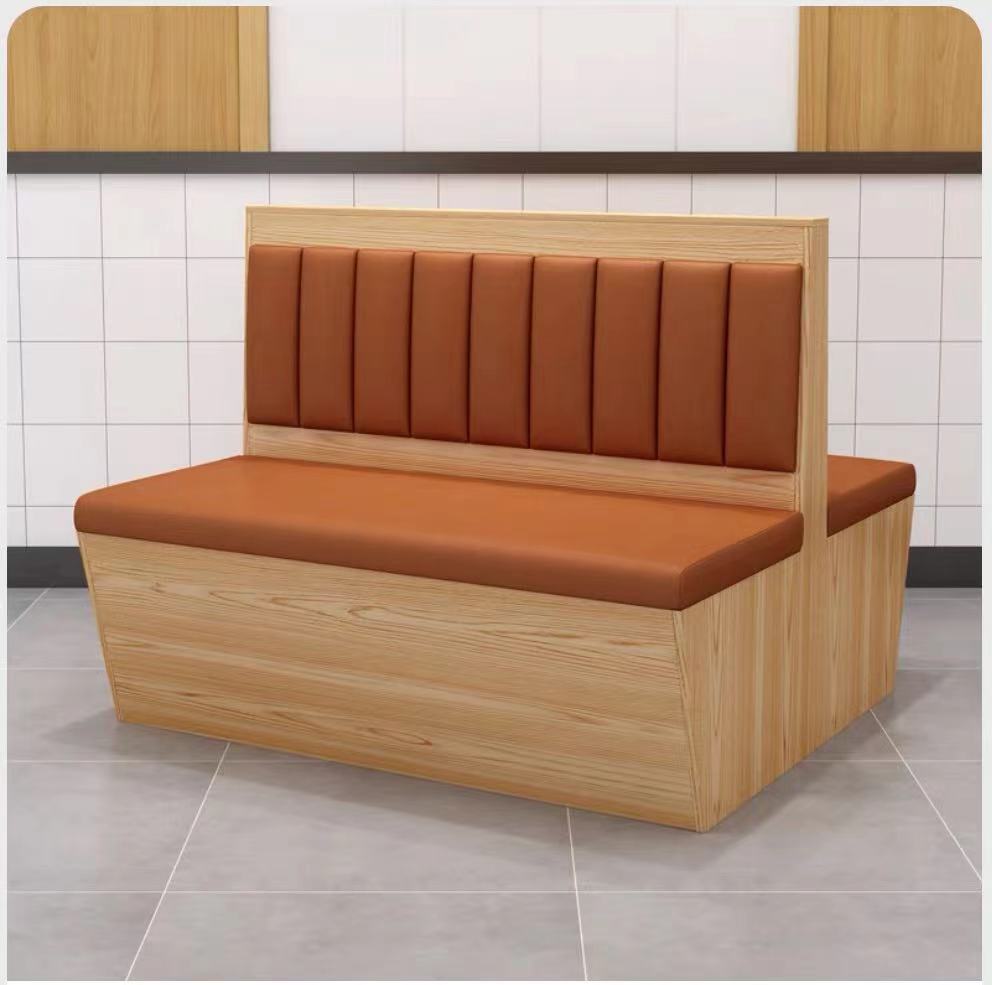 Customized theme restaurant booth sofa PU solid wood table and chairs double-sided 120*120*95cm