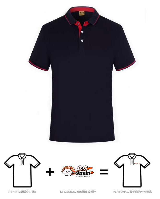 200 workwear polo shirts with custom printed logos in sizes S, M, L, XL...