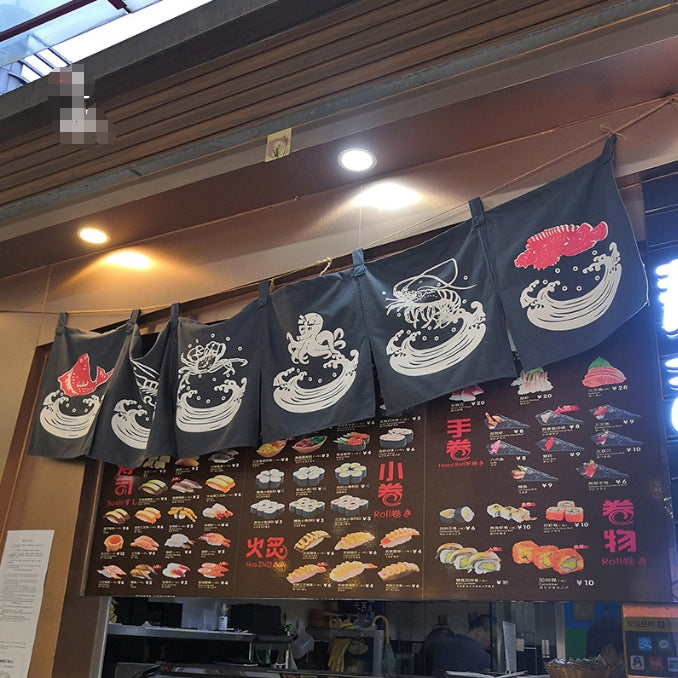 日式和风横帘隔断帘 - 半帘布帘门帘，适用于料理店厨房餐厅家用卧室，尺寸40x210cm