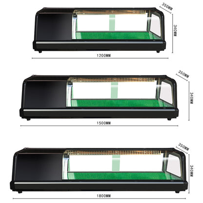 商用寿司刺身柜 - 小型冷藏保鲜台式食品展示柜，110V，长度60英寸，机器在左边